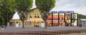 Das Foto zeigt einen Entwurf zur Umgestaltung des Bahnhofs Jena-Göschwitz aus dem Jahre 2014.